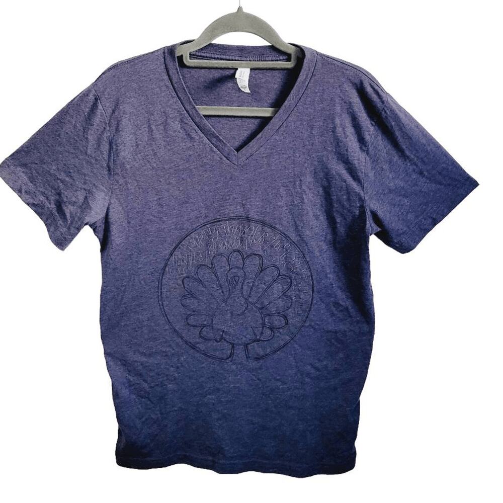 Women's Short Sleeve Thanksgiving T-Shirt Blue Size M